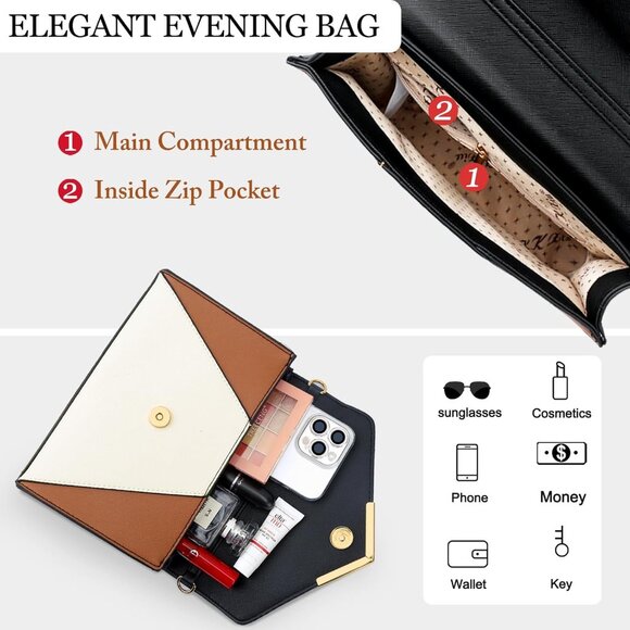 ⚡ Women's Red Leather Elegant Snap Closure Envelope Foldover Clutch Bag - Picture 7 of 7